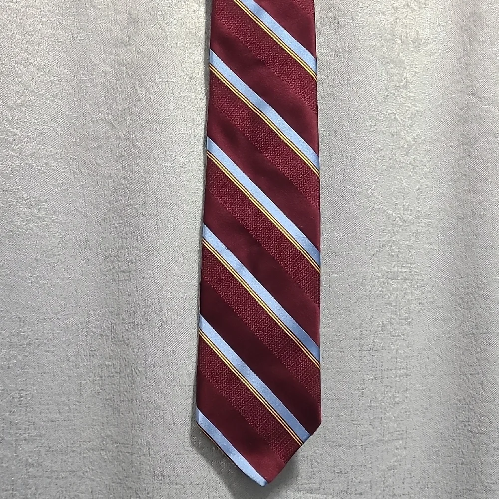 Brooks‎ Brothers Burgundy Tie with Blue and Gold Stripes